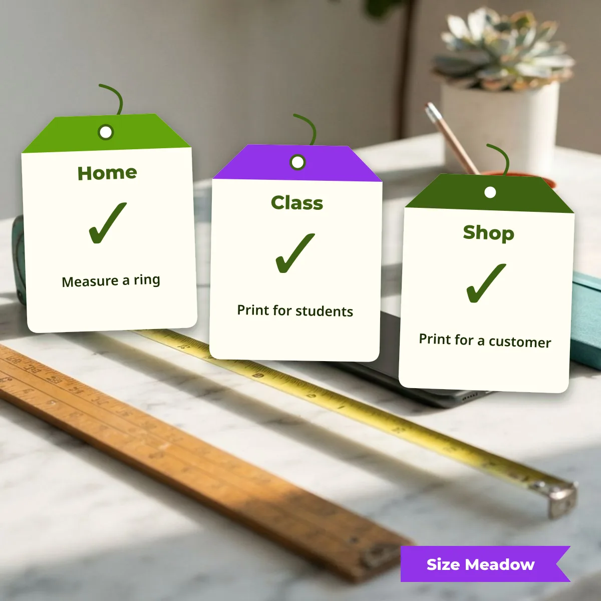 Allowed uses: measure a ring at home, print the sizer for a class and print it for a customer in a shop